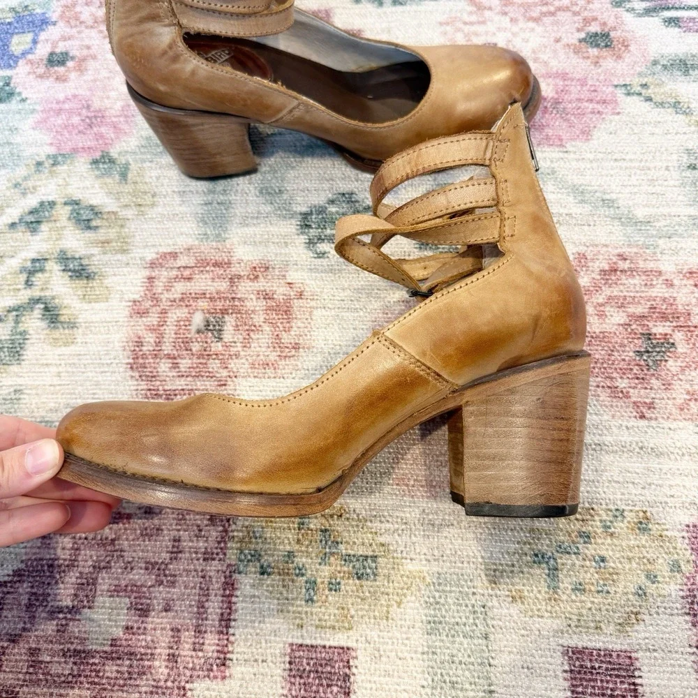 Freebird Womens Randi Ankle Strap Heels Size 9 Tan Leather Boho Western